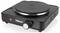 Black electric hotplate with a round cooking zone and a rotary control for temperature adjustment, red operational indicator.