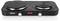 Black electric double hotplate with two round cooking zones and two rotary knobs for temperature control on the front.