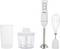 A white hand blender set with mixing stick, whisk, chopper and measuring jug. Ideal for blending, chopping and whisking.