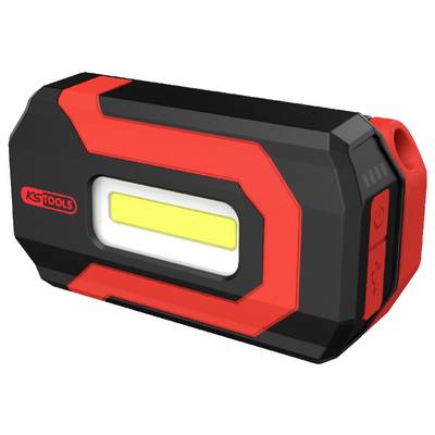 Portable LED work light in black and red by KS Tools. It features a bright yellow light source and red accents. Ideal for workshop tasks.