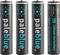 Four rechargeable AA lithium-ion batteries with USB-C connection. All batteries are black with the inscription 'paleblue'.