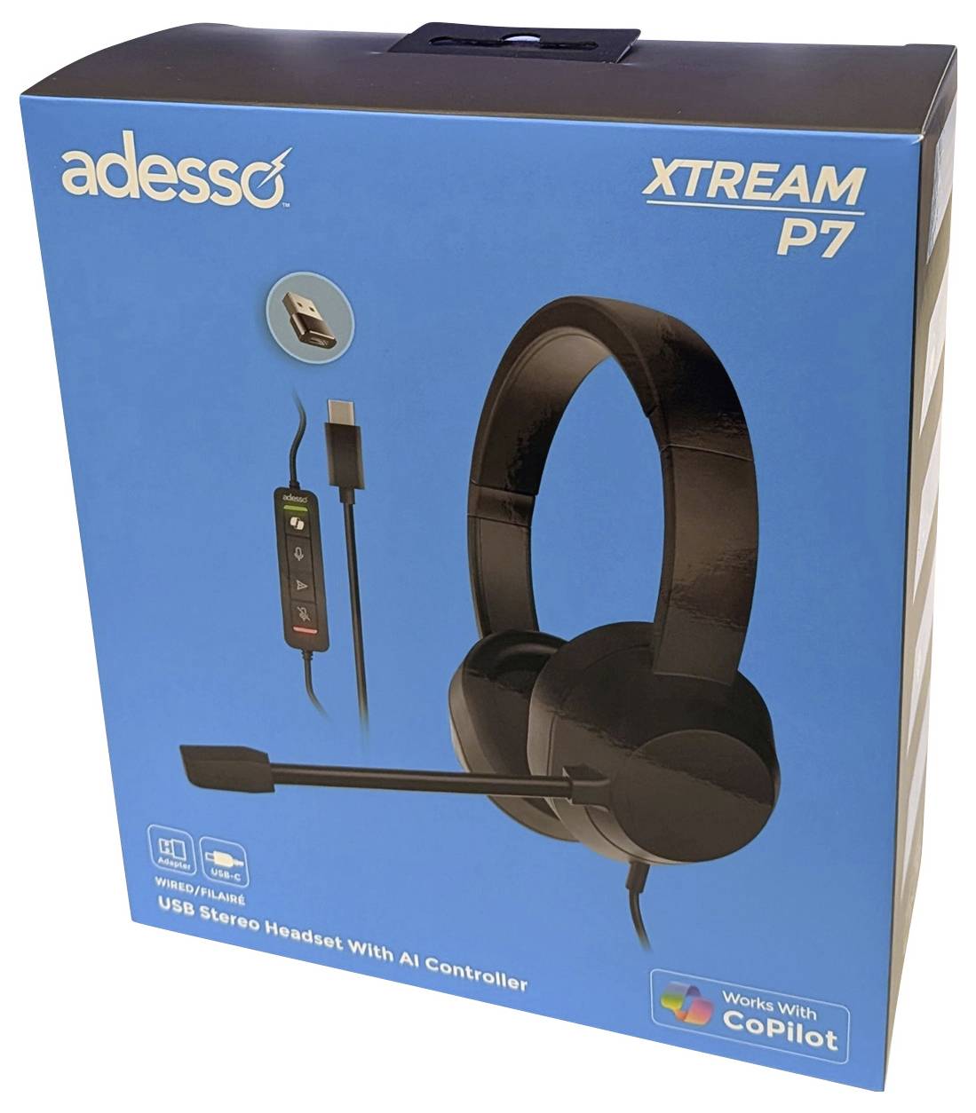 Adesso Xtream P7 AI Copilot Headset On-ear headset Corded (1075100) Stereo Black (mottled) Headset PC-6