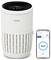 A white air purifier with a digital display. Next to it, a smartphone screen shows the app with an air quality indicator reading 'Good'.