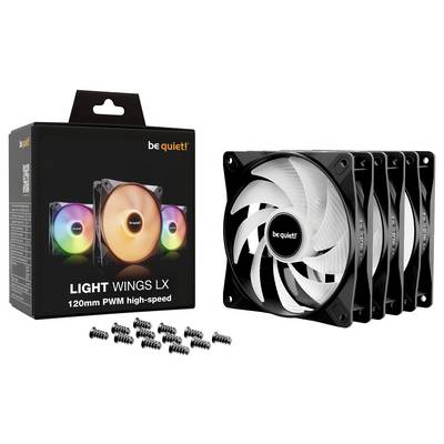 'Be Quiet! Light Wings LX 120mm PWM High-Speed' Fan with RGB Lighting, in a package with four fans and screws.
