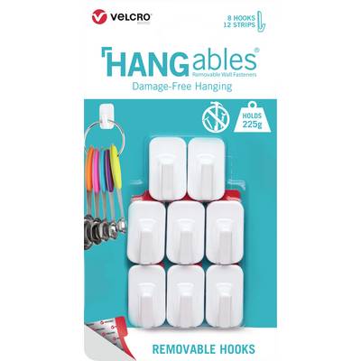 HANGables Hanging Set of 8 pieces with 12 strips, suitable for 225g, showing hooks designed for hanging kitchen utensils without causing damage.