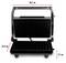 Electric grill with open lid, dimensions: width 26.7 cm, height 22.5 cm, depth 7.7 cm. Grilling surfaces show ribbed structure.