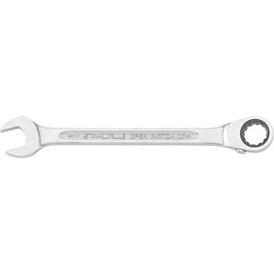 A metal open ring spanner with the engraving 'STAHLWILLE OPEN RATCH 17/A'. Suitable for mechanical work.