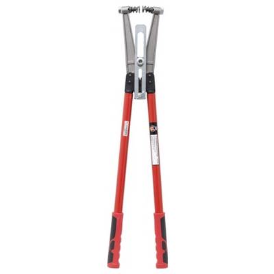 A riveting pliers with red handles, suitable for connecting materials by riveting.