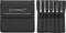 A case with six steel drawing pens of varying sizes. On the left, the case is closed; on the right, it is open, revealing the pens.