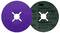 Two 3M Cubitron grinding discs, one purple and one green, placed side by side. Each has a central hole for mounting.