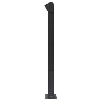 A tall, slender black metal post with two bolts at the bottom, likely used for structural or fencing purposes.