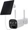 White and black outdoor camera with solar panel and two antennas. It is suitable for monitoring external areas.