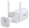 White surveillance camera, side profile, with two antennae and wall mount, with 'Foscam' written on it.