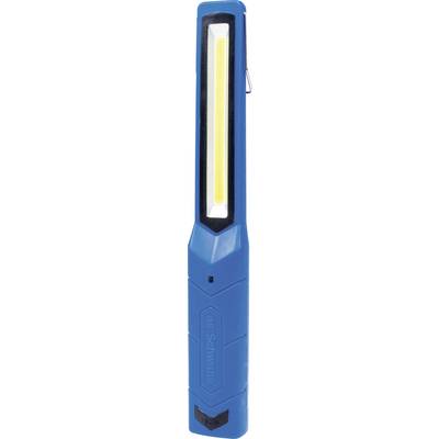 Blue portable LED torch with a slim, elongated design and bright, rectangular illumination field. Ideal for tradespeople.