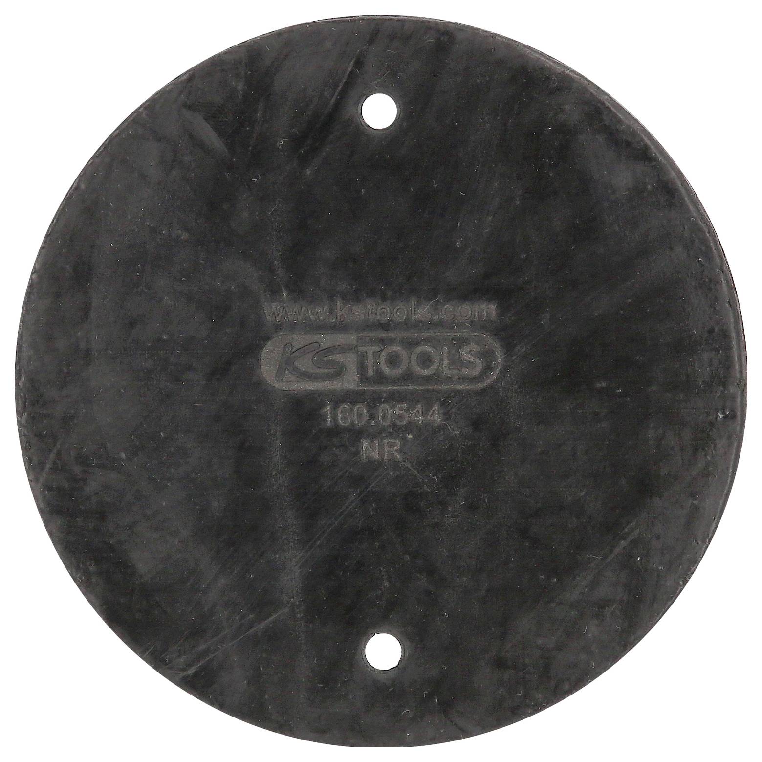 A round, black rubber cap with two holes and the printing 'KS TOOLS 160.0544 NR' in the centre.
