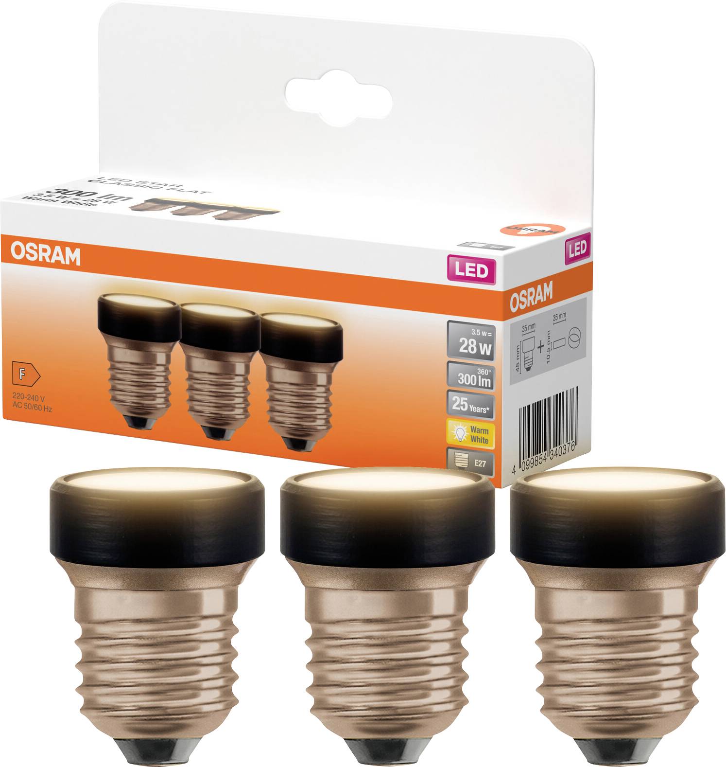 OSRAM 4099854340376 LED (monochrome) EEC F (A - G) E-27 3.5 W = 28 W Warm white (Ø x L) 35 mm x 45 mm 3 pc(s)