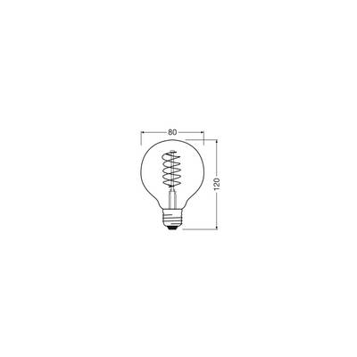 Light bulb diagram with two dimensions: Width 80 mm and Height 120 mm. Spiral-shaped filament shown inside.