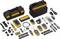 A network testing kit with various devices and accessories, including cables, adapters, and a storage bag.