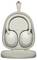 Grey headphones in a matching, open zip-up case. The case has a fabric strap on top for carrying.