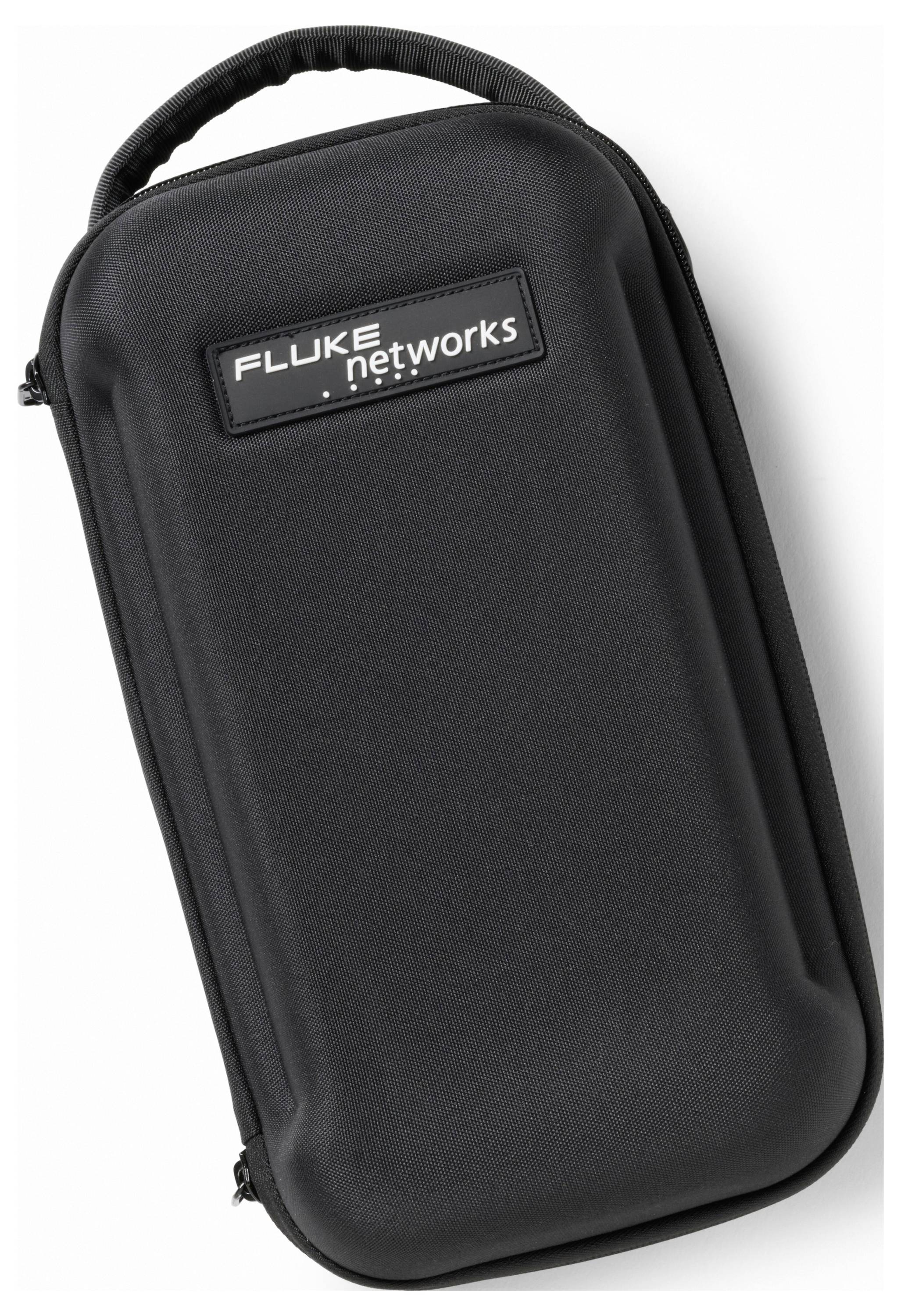 A black, rectangular case with a zip. The label reads 'FLUKE networks'.