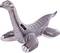 Inflatable dinosaur in the shape of a four-legged dinosaur with a long neck, predominantly grey with white details.