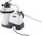 A white sand filter pump with black details, brand 'Intex', with attached hoses, suitable for pool water filtration.