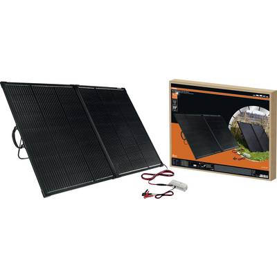 Portable solar panel kit with cables and packaging, ideal for mobile use and outdoor activities for power generation.