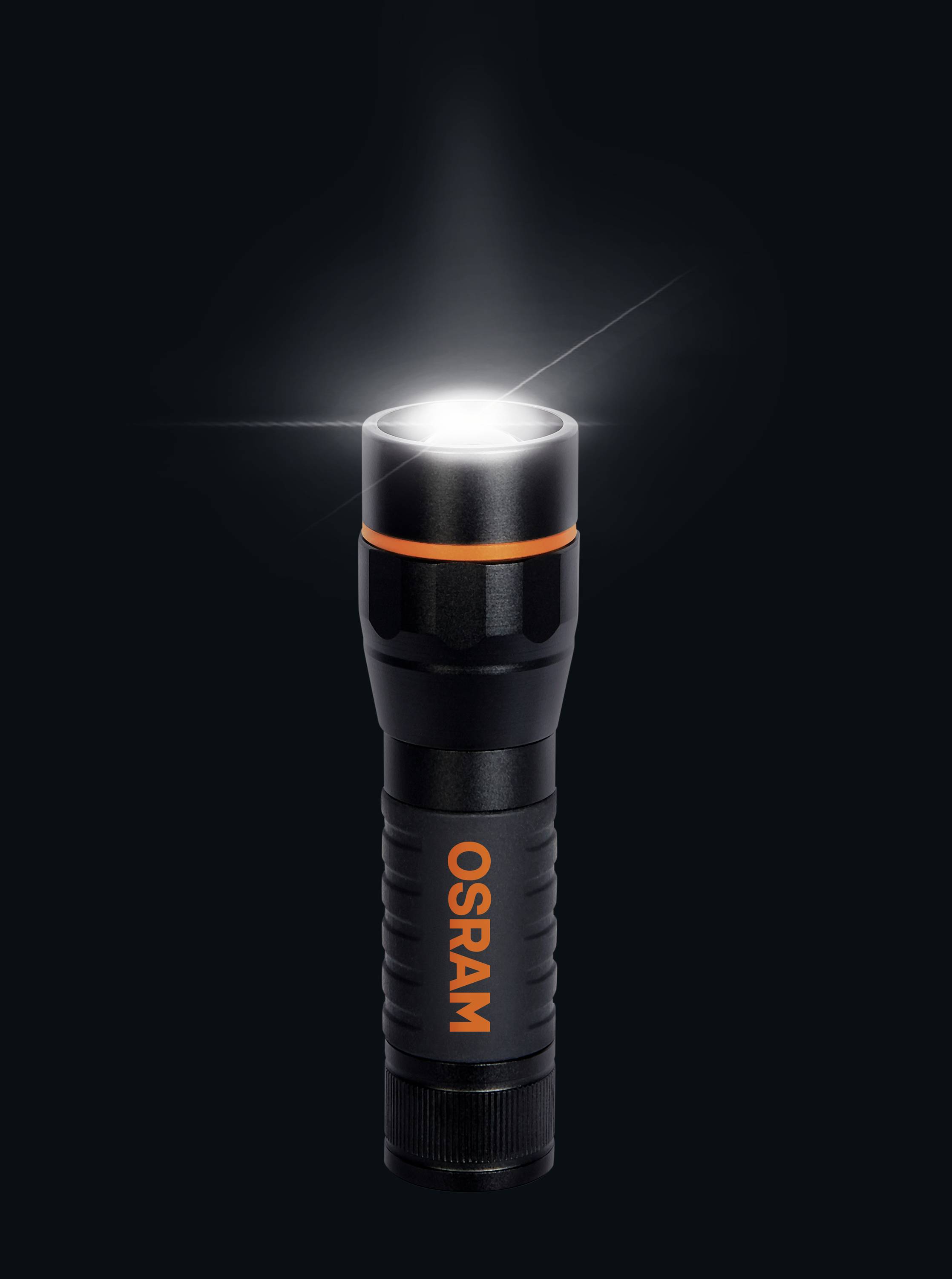 A black torch with an illuminating head. The 'OSRAM' lettering is visible in orange on the side.