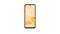 Smartphone with a black frame, display showing abstract yellow and pink shapes.