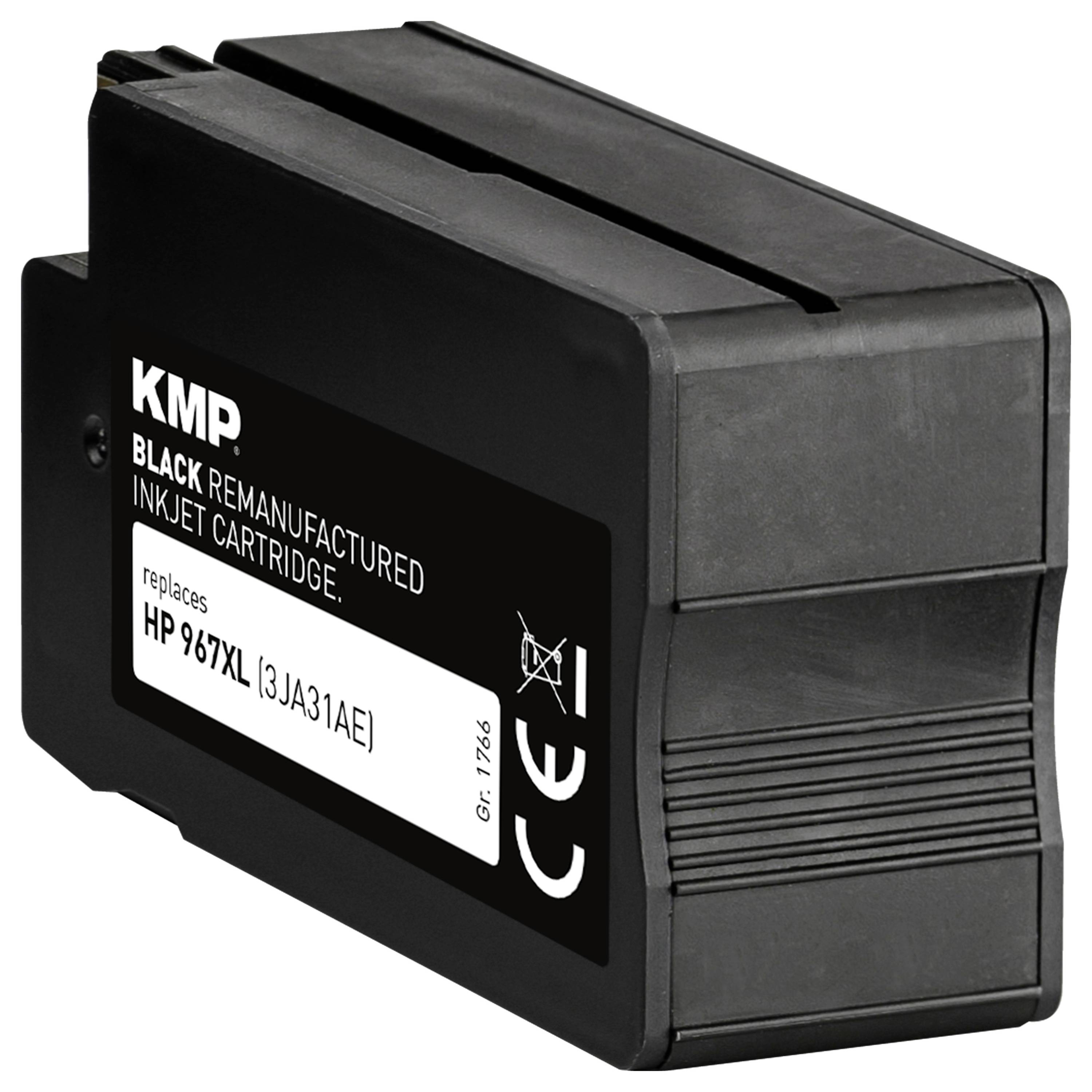 Black remanufactured inkjet cartridge labeled 'KMP', compatible with HP 967XL [3JA31AE].