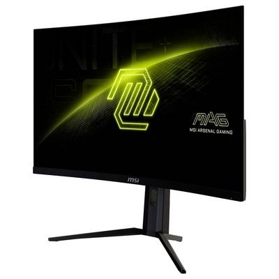 A curved screen with a glowing yellow logo and the text 'MSI Arsenal Gaming' on a black background.