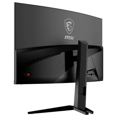 Back of a curved gaming monitor by MSI. Shows connections and the MSI logo.
