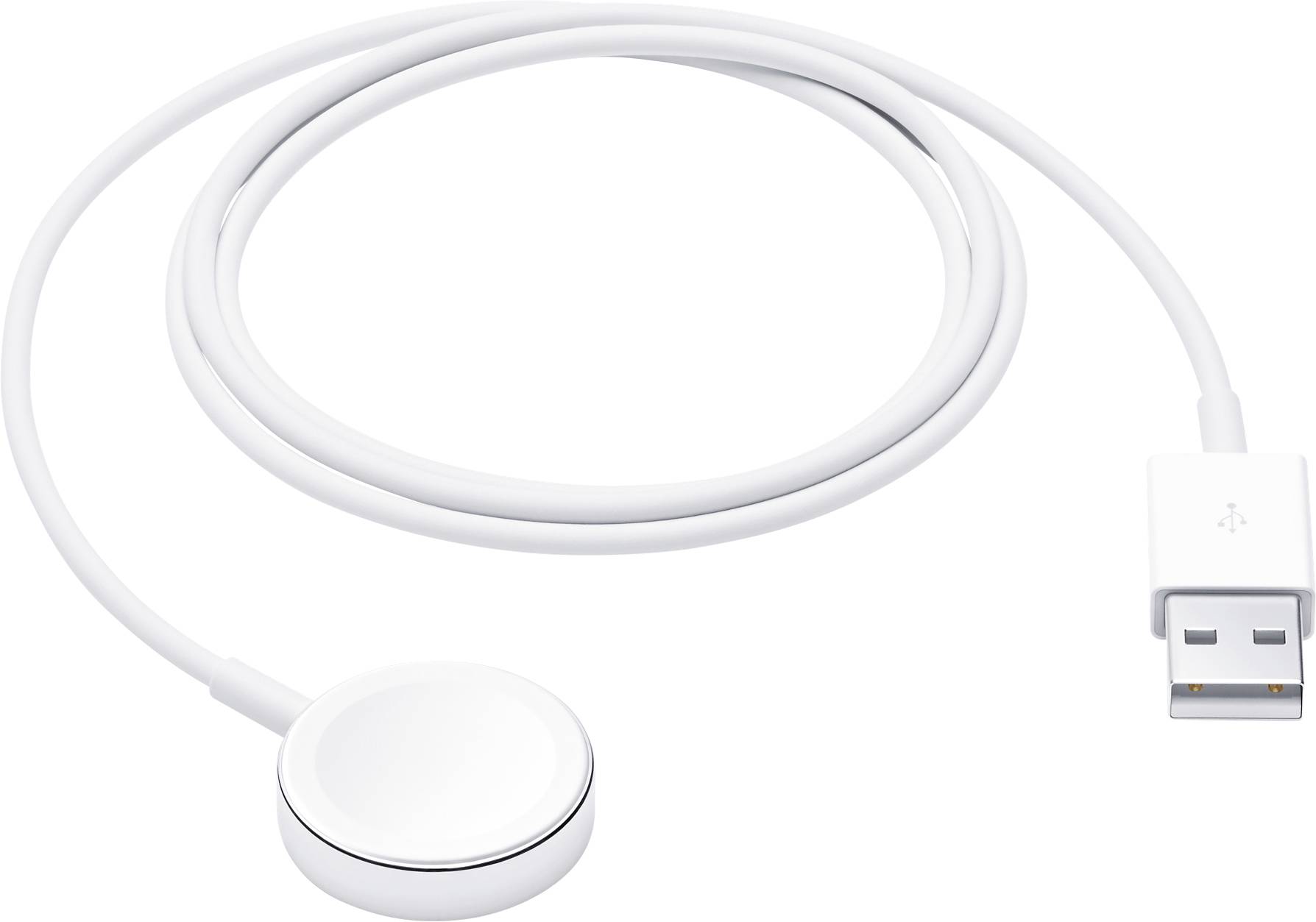 White, round USB-charging dock specifically designed for smartwatches.