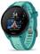 A smartwatch with a blue strap displays a bar graph trend of glucose levels since midnight on its screen.