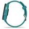 A smart, turquoise sports watch with an oval dial and a button labelled 'Run'. It is sleekly and functionally designed.