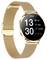 Gold smartwatch with mesh strap showing time 1:30 PM, heart rate 85 bpm, 650 calories, 14,650 steps, date 26/08.