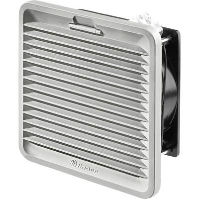 Industrial ventilator cover with multiple horizontal louvres, silver-coloured, product by Finder.