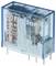 A blue finder relay, Type 40.61, 16A, 250V AC. Transparent housing reveals coil and contacts. Manufactured in the EU.