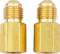 Two golden adapters with threaded screws and hexagonal bases, standing side by side, against a white background.