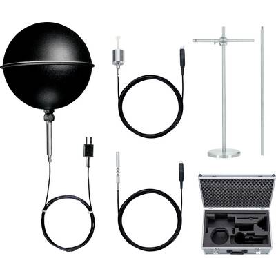 A collection of antennas and cables with transport case. Contains various components for measurement or reception purposes.