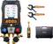 Digital Pressure Gauge Set with Colour Display, Two Measuring Clamps, Valve, and Carry Case. Displays Pressure, Temperature, and Additional Measurement Values.