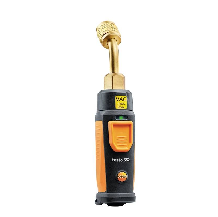 A digital vacuum measuring device with a yellow and black casing, suitable for precise vacuum pressure measurements in HVAC systems.