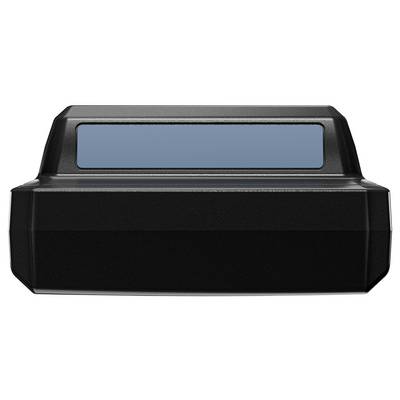 A black printer with a blue display can be seen.