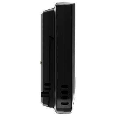 Black, rectangular device with rounded edges and ventilation slots on the side.