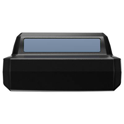 A dark plastic housing with a rectangular blue viewing window on top, potentially part of an electronic device.