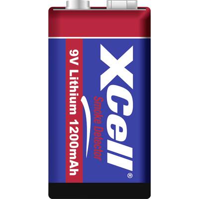 '9V Lithium 1200mAh Battery for Smoke Detector, Brand XCell', printed on the front in blue with white and red text.