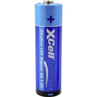 Alkaline battery type LR6 Mignon AA 1.5V, blue with the inscription 'XCell Performance' and a plus sign.