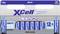 'XCell Performance' AA Alkaline Batteries, pack of 12. The packaging features symbols indicating recyclability, environmental friendliness, and long-lasting performance.