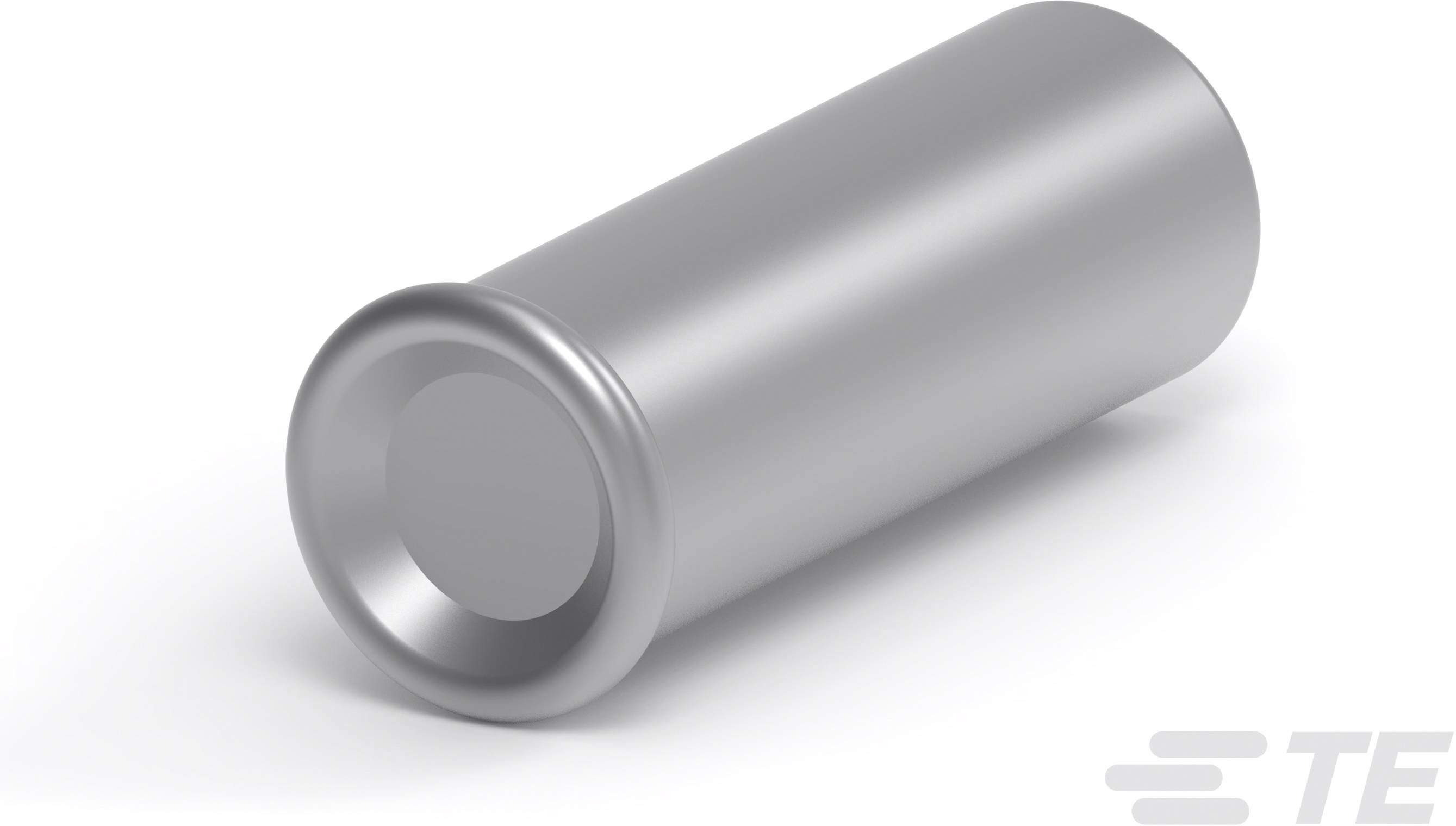 Metallic cylinder, similar to a battery, on a white background.