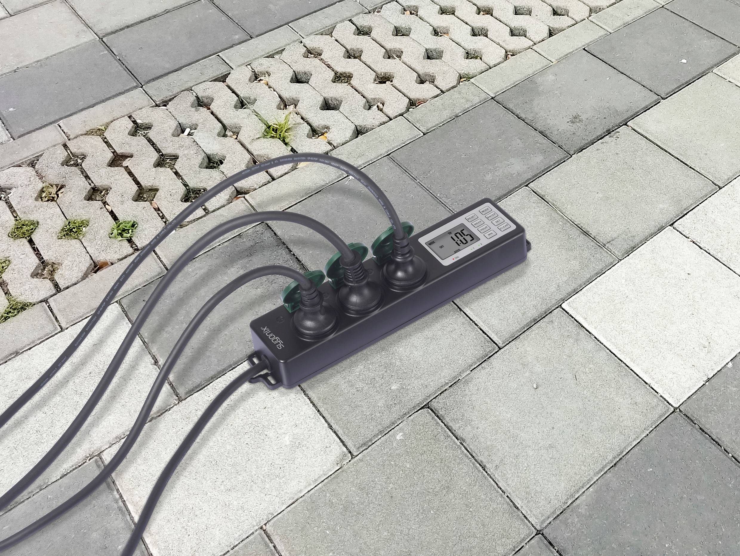 Sygonix SY-6786454 Weatherproof power strip (+ timer) 3x Black, Green PG connector 1 pc(s)-5